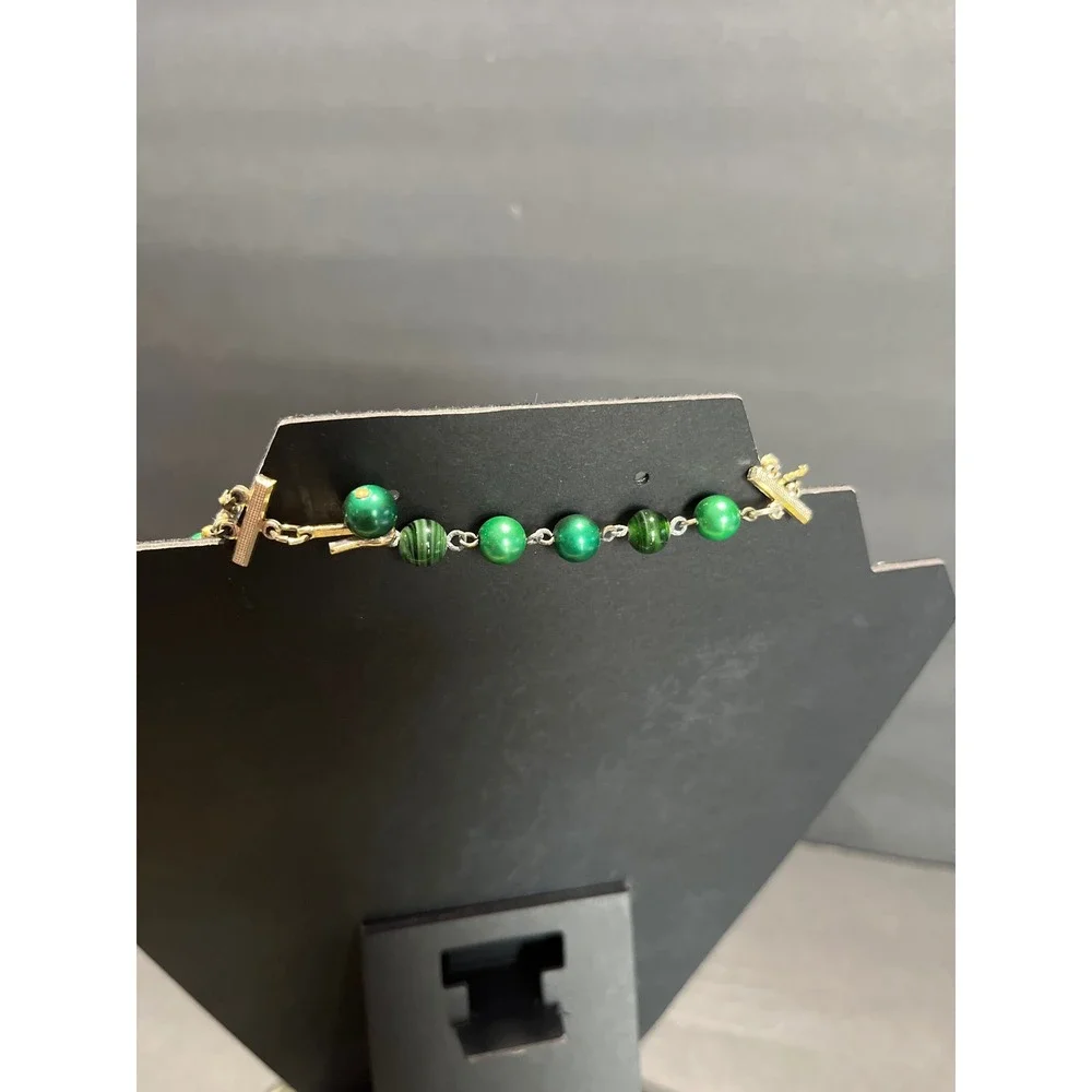 Vintage Green Art Glass Bead Double Strand Necklace & Clip On Earrings Set